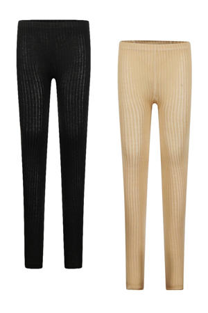 Legging ribgebreid - beige/zwart (set van 2)
