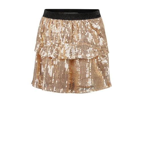 Koko Noko strokenrok met pailletten goud Meisjes Polyester Effen - maat 116 afbeelding
