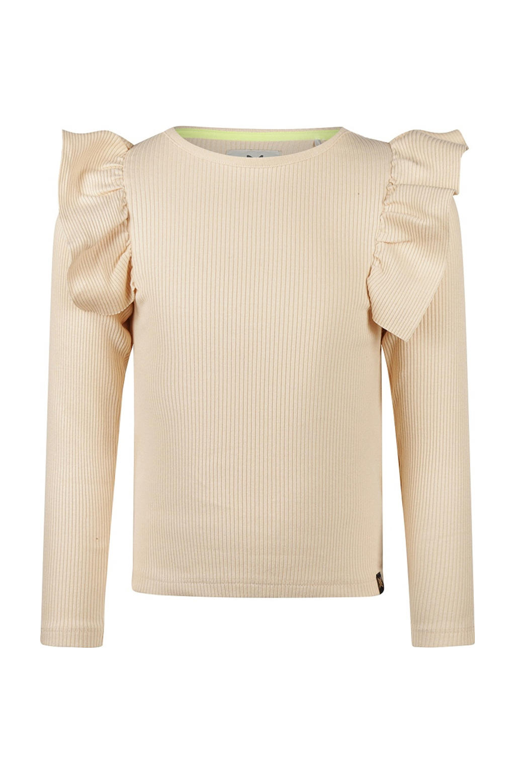 Ecru meisjes Koko Noko longsleeve gebreid van stretchkatoen met effen, lange mouwen en ronde hals