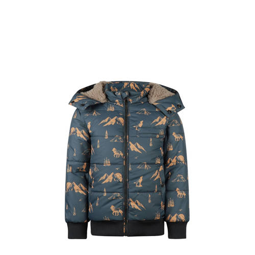 Koko Noko gewatteerde jas grijsblauw Jongens Polyester Capuchon All over print - maat 80 afbeelding