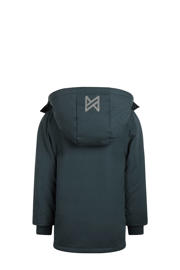 thumbnail: Donkerblauwe jongens Koko Noko parka van polyester met effen, lange mouwen, capuchon, rits- en drukknoopsluiting en teddy detail