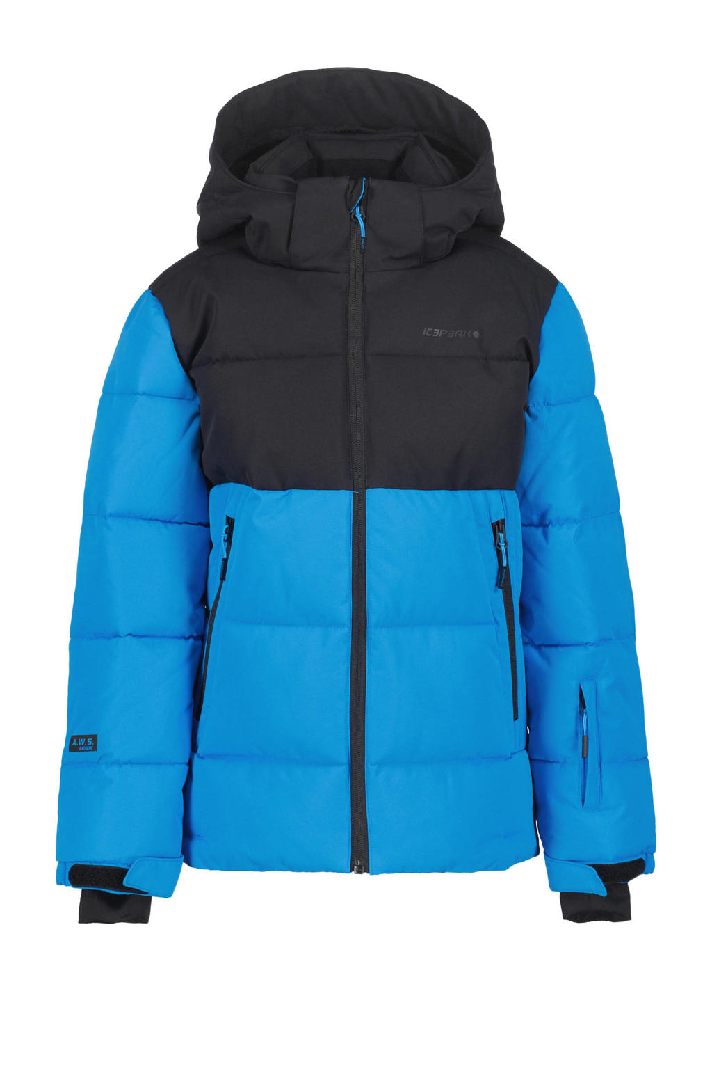 Blauw en zwarte jongens Icepeak ski-jas Louin van polyester met effen, capuchon en rits met windvanger