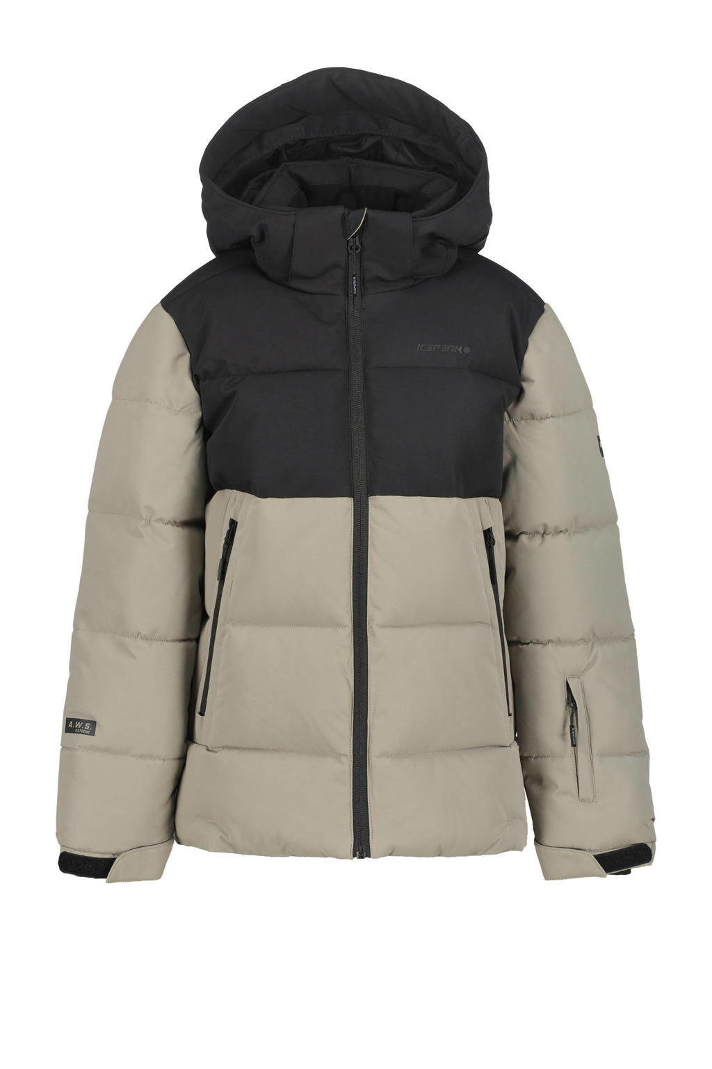 Grijs en zwarte jongens Icepeak ski-jas Louin van polyester met effen, capuchon en rits met windvanger
