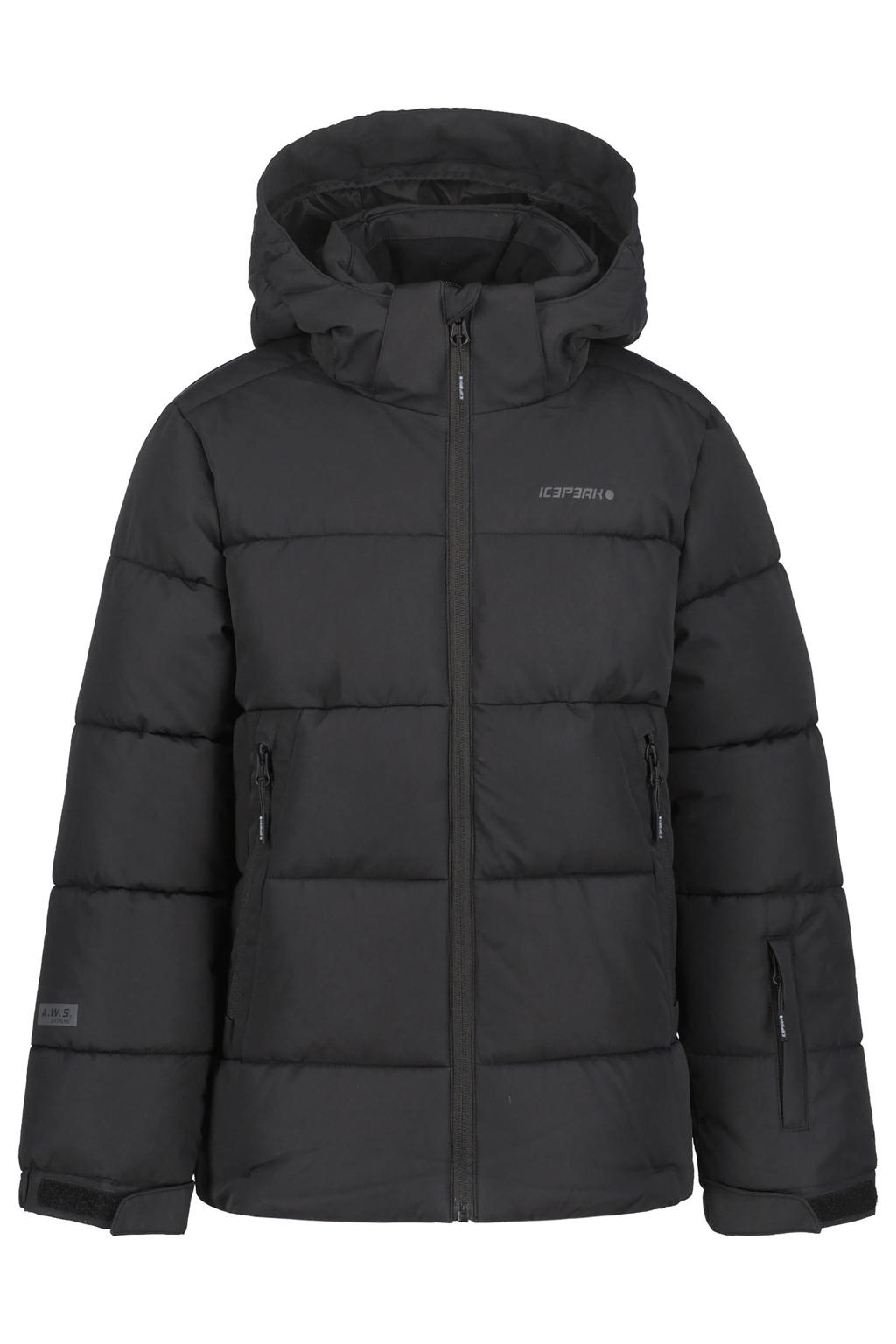 Zwarte jongens Icepeak ski-jas Louin van polyester met effen, capuchon en rits met windvanger