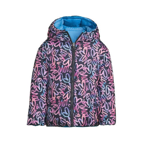 Orange Stars reversible colourblock jas Isa all-over print Blauw Meisjes Polyester Capuchon