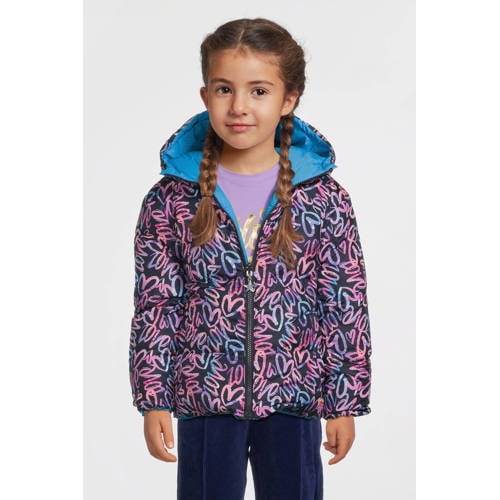 Orange Stars reversible colourblock jas Isa all-over print Blauw Meisjes Polyester Capuchon