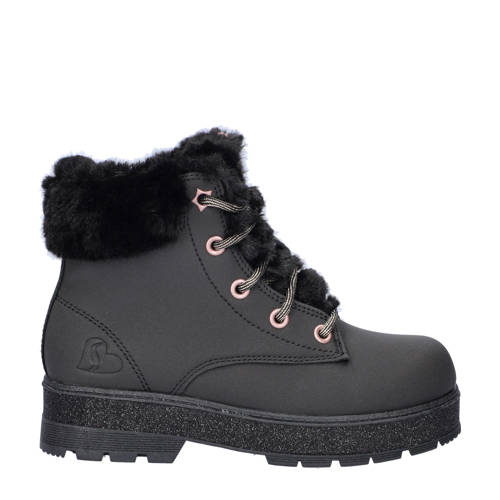 Skechers Street Glitz gevoerde veterboots zwart Meisjes Imitatieleer Effen - maat 33 - glitter afbeelding
