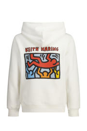 thumbnail: Ecru jongens America Today hoodie van sweat materiaal met backprint, lange mouwen, capuchon en borduursels