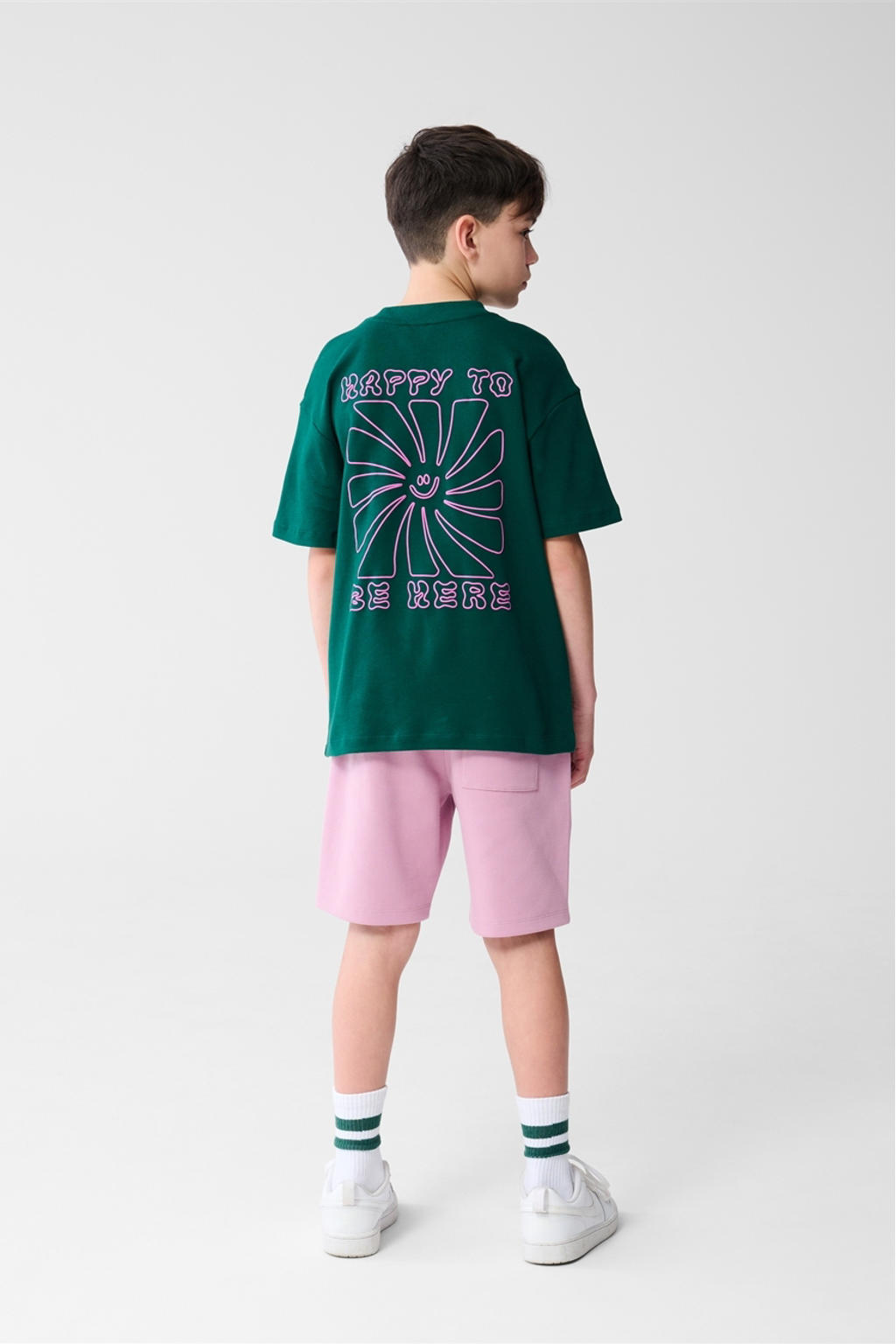 Groene jongens Shoeby T-shirt van katoen met grafische print, korte mouwen en ronde hals