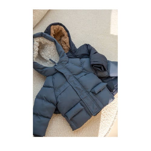 Dirkje gewatteerde jas grijsblauw Jongens Polyester Capuchon Effen