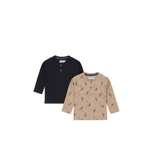 Dirkje longsleeve - set van 2 donkerblauw/taupe Jongens Stretchkatoen Ronde hals - maat 104 afbeelding