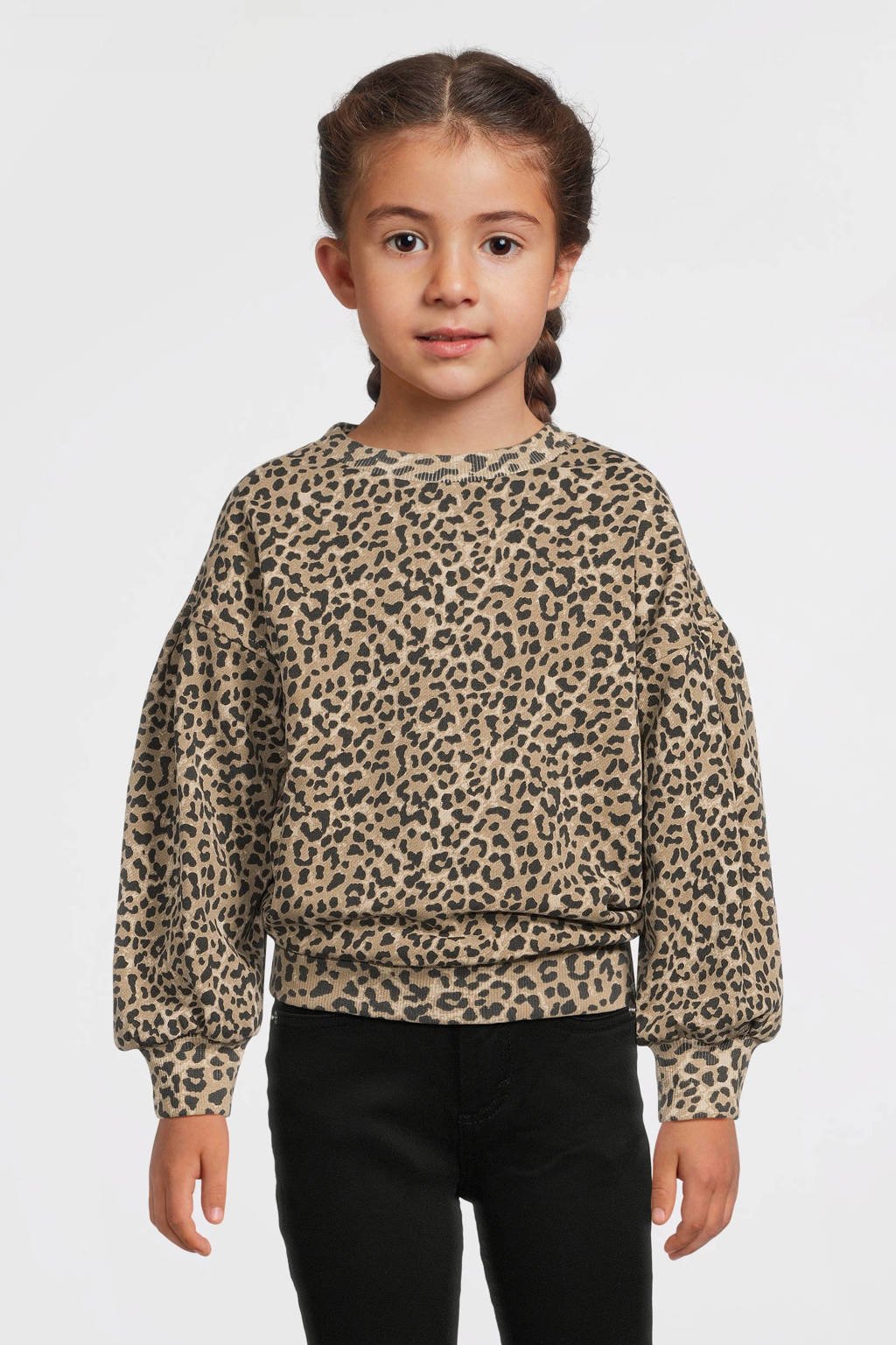 Me My Monkey sweater met panterprint bruin