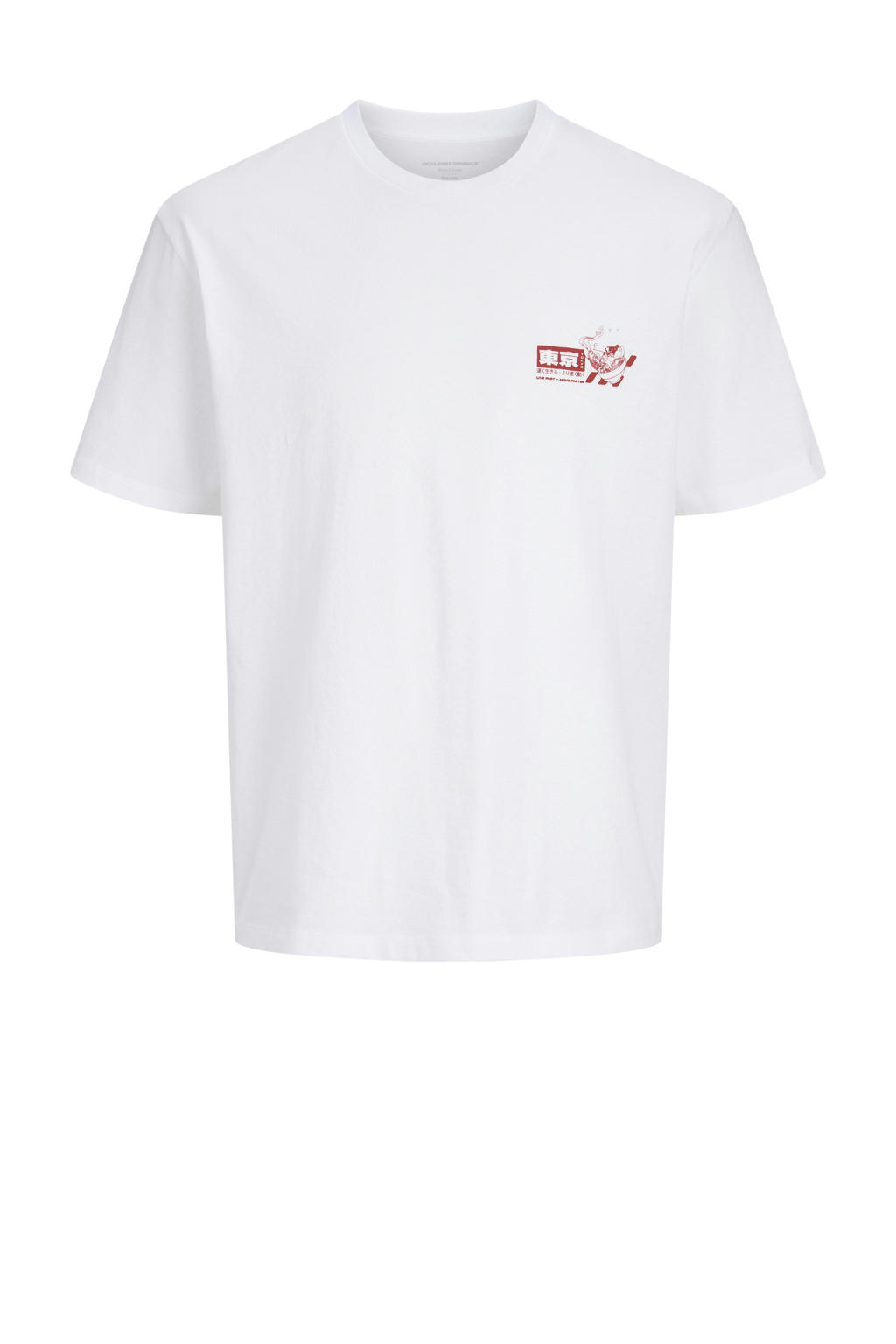 Wit en rode jongens JACK & JONES JUNIOR T-shirt van katoen met backprint, korte mouwen en ronde hals