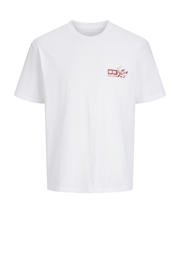 thumbnail: Wit en rode jongens JACK & JONES JUNIOR T-shirt van katoen met backprint, korte mouwen en ronde hals