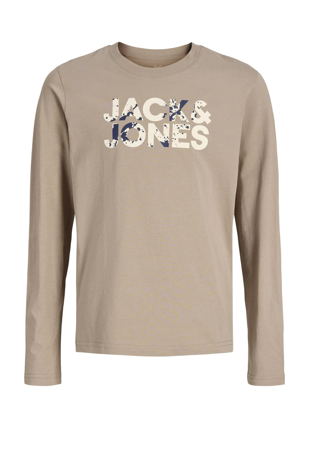 Bruine jongens JACK & JONES JUNIOR longsleeve van katoen met lange mouwen en ronde hals