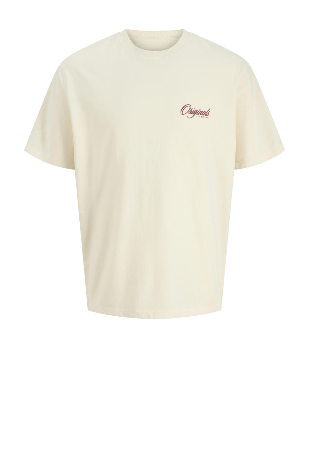 Ecru jongens JACK & JONES JUNIOR T-shirt van katoen met backprint, korte mouwen en ronde hals