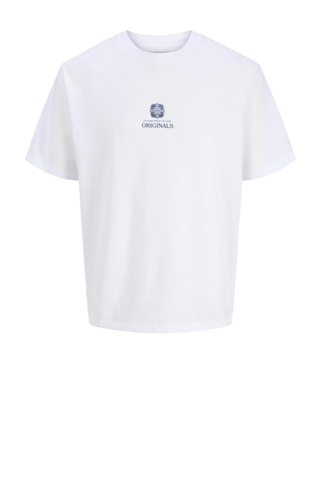 Witte jongens JACK & JONES JUNIOR T-shirt van katoen met backprint, korte mouwen en ronde hals