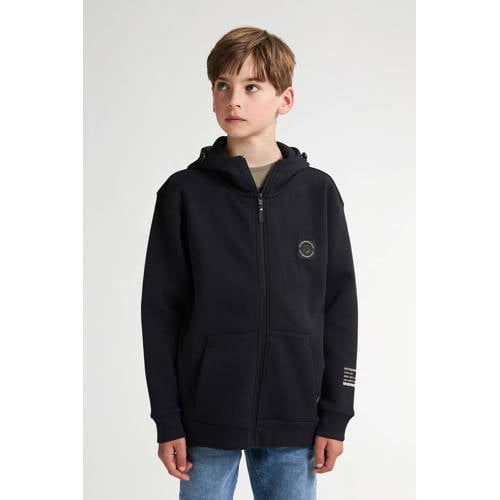 Petrol Industries sweatvest zwart Jongens Stretchkatoen Capuchon Effen