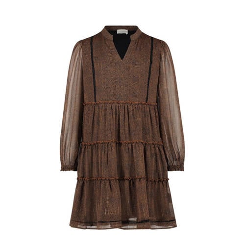 AI&KO korte jurk bruin Meisjes Polyester V-hals All over print