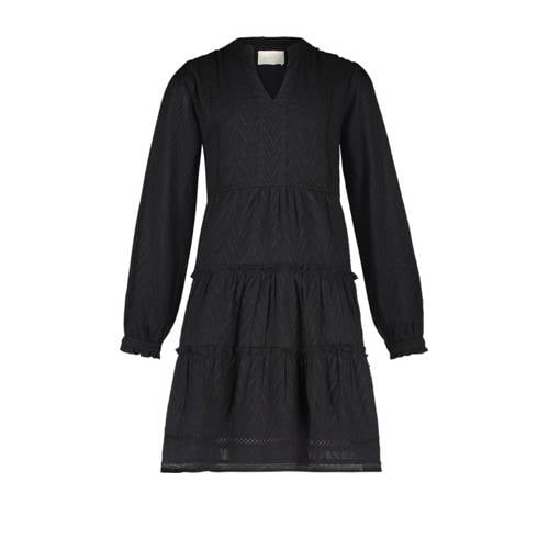 AI&KO korte jurk zwart Meisjes Katoen V-hals Effen