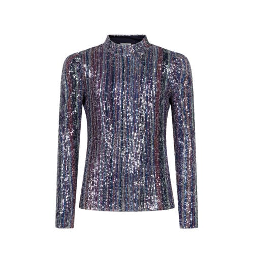 AI&KO longsleeve paars met pailletten Meisjes Stretchkatoen Opstaande kraag