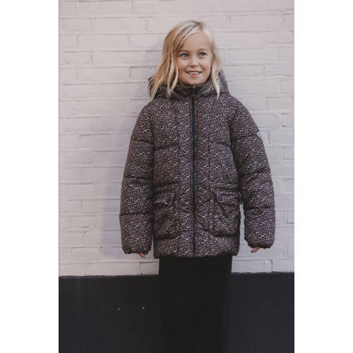 LOOXS little gewatteerde jas bruin Meisjes Polyester Capuchon Panterprint