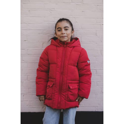 LOOXS little gewatteerde jas rood Meisjes Polyester Capuchon Effen