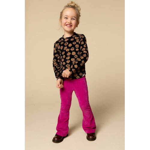 LOOXS little fluwelen longsleeve zwart Meisjes Fluweel Ronde hals Bloemen - maat 116 afbeelding