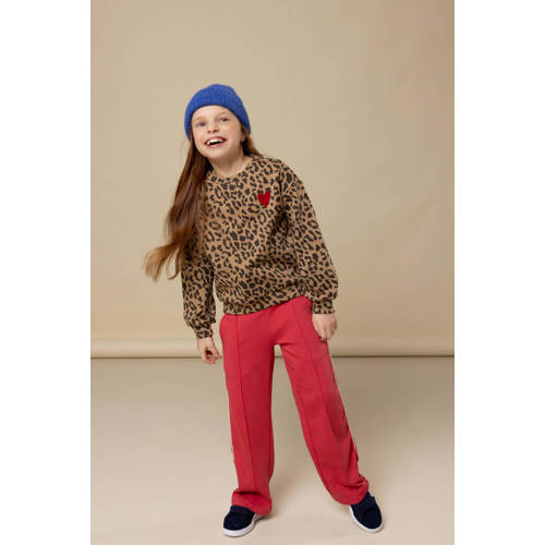 LOOXS little sweater met panterprint bruin Meisjes Katoen Ronde hals Dierenprint - maat 110 afbeelding