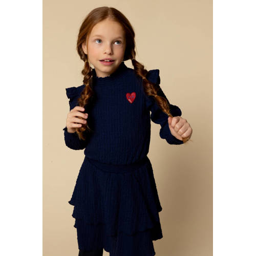 LOOXS little midi jurk donkerblauw Meisjes Polyester Opstaande kraag Effen - maat 116 afbeelding