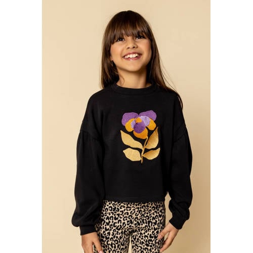 LOOXS little sweater zwart Meisjes Katoen Ronde hals Printopdruk