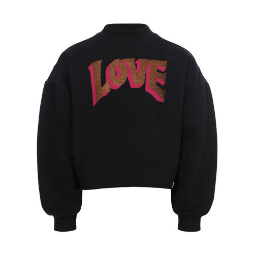 LOOXS little sweater zwart Meisjes Stretchkatoen Ronde hals Tekst - maat 92 afbeelding