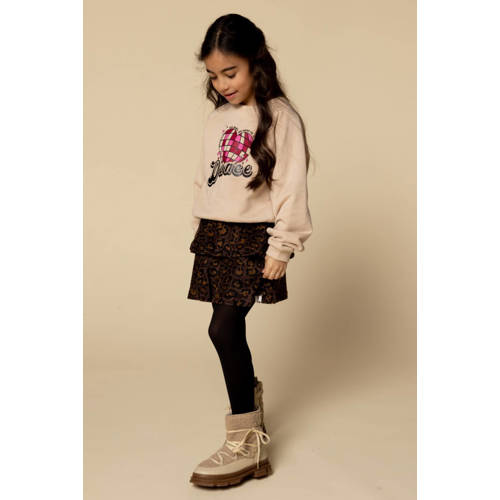 LOOXS little fluwelen strokenrok met panterprint bruin Meisjes Fluweel - maat 110 afbeelding