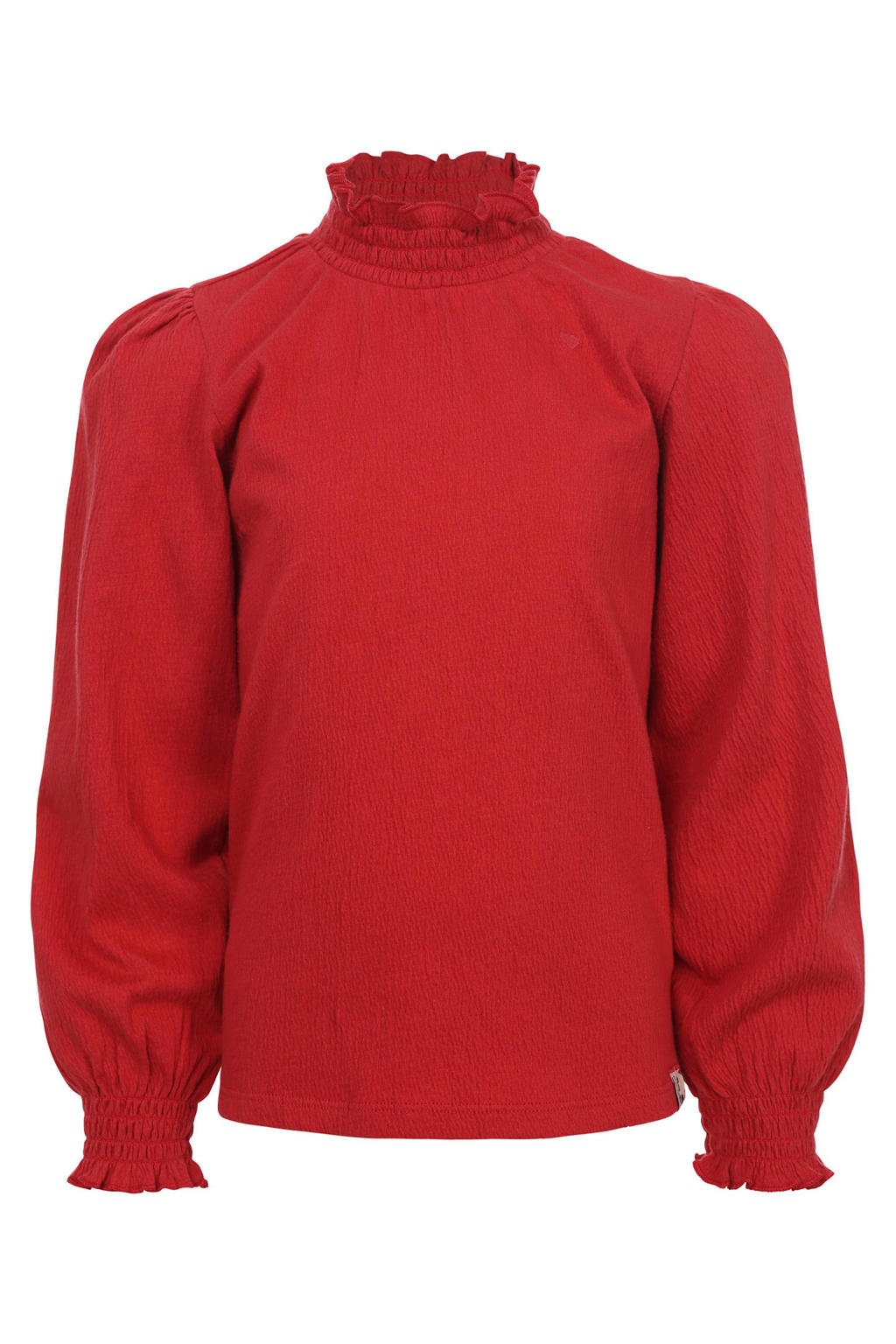 Rode meisjes LOOXS little longsleeve van katoen met effen, lange mouwen, opstaande kraag en ruches