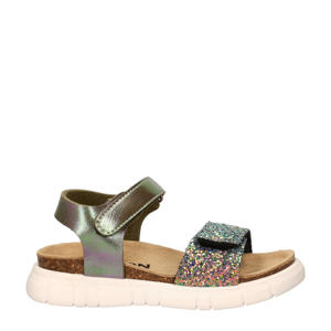 leren sandalen met glitters zilver multi