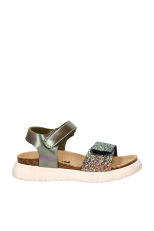 leren sandalen met glitters zilver multi