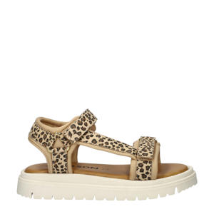 leren sandalen met panterprint beige/zwart