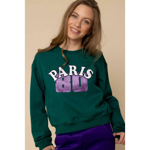 LOOXS 10sixteen sweater groen met glitter Meisjes Stretchkatoen Ronde hals - maat 176 afbeelding