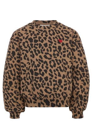 sweater met panterprint bruin