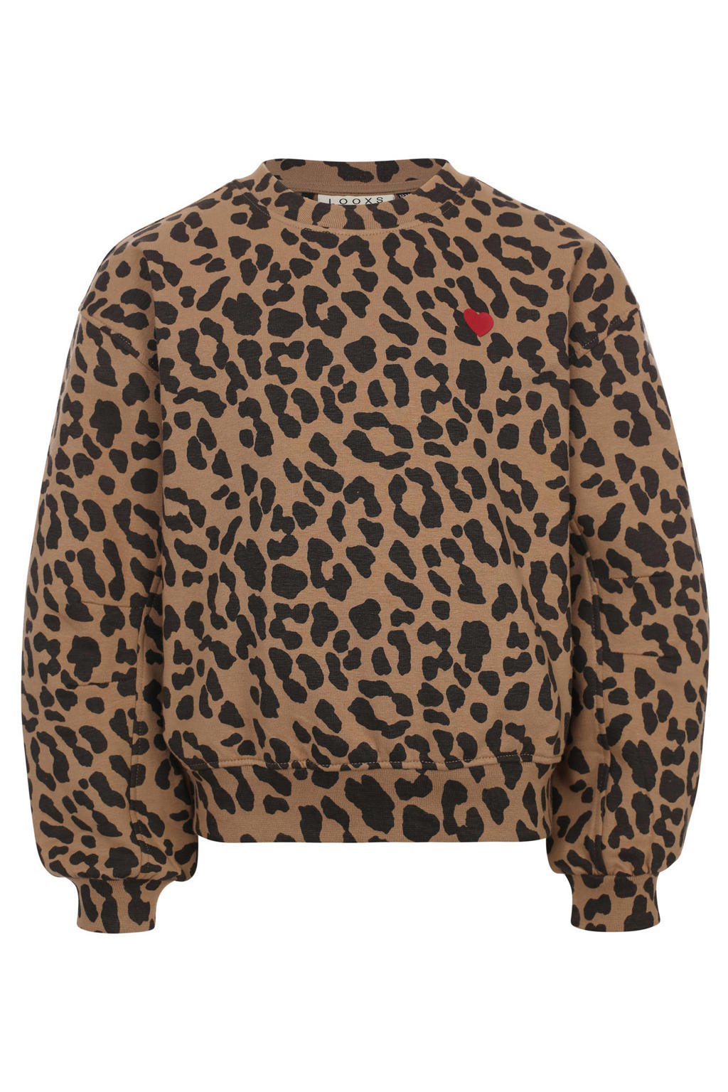 Bruin en zwarte meisjes LOOXS 10sixteen sweater van stretchkatoen met dierenprint, lange mouwen, ronde hals en geribde boorden