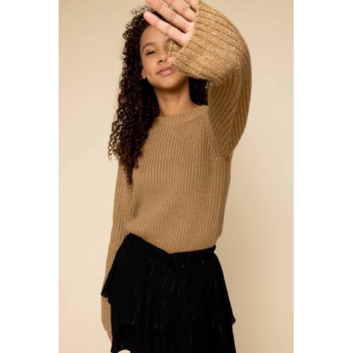 LOOXS 10sixteen sweater goud met glitter Meisjes Viscose Ronde hals Effen - maat 164 afbeelding