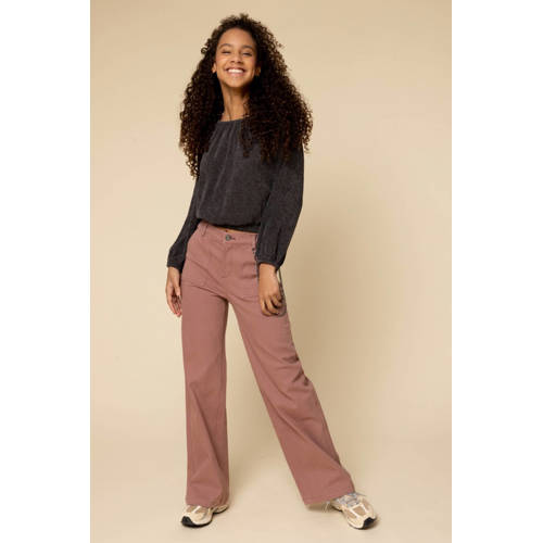 LOOXS 10sixteen high waist wide leg jeans oudroze Meisjes Katoen Effen - maat 158 afbeelding