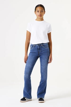 high waist flared jeans dark blue denim