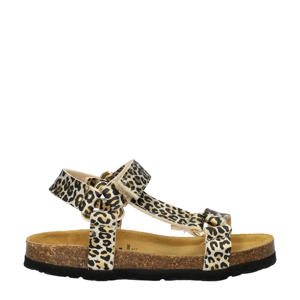   suède sandalen met panterprint beige/zwart