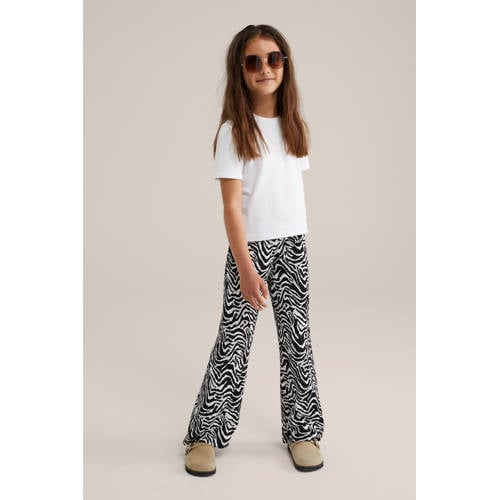 WE Fashion loose palazzo broek zwart/wit Meisjes Polyester Dierenprint