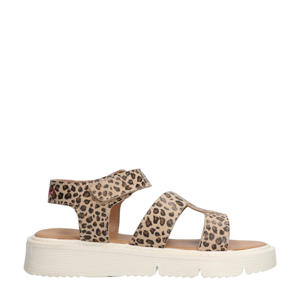   leren sandalen met panterprint beige/zwart