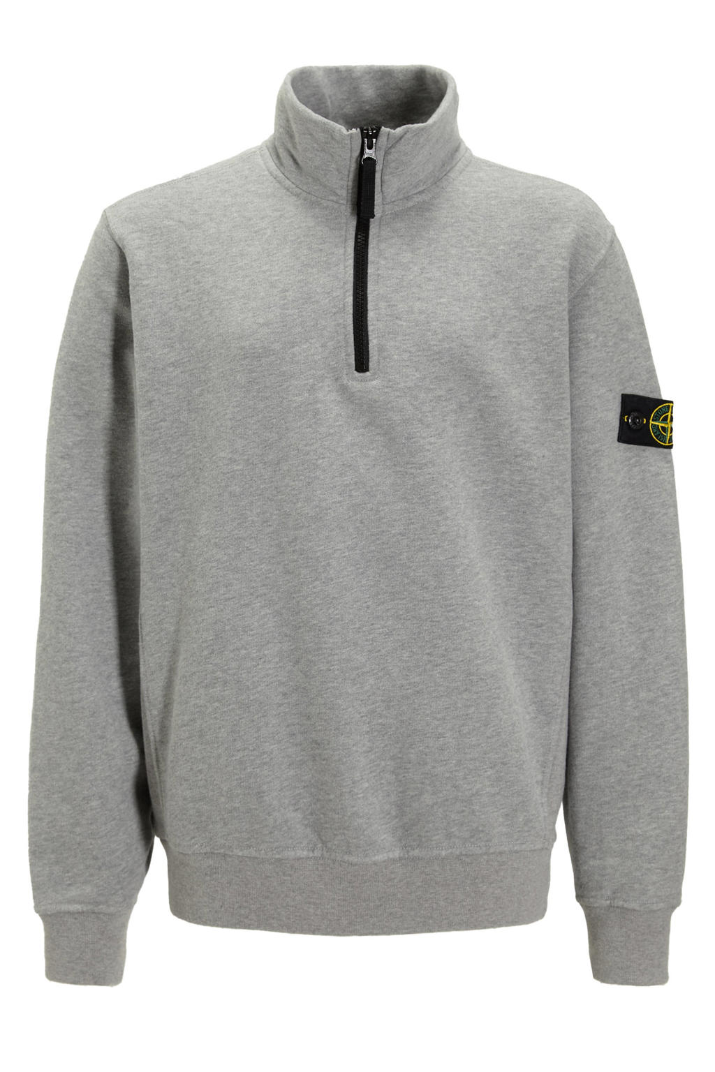 Grijze jongens Stone Island sweater met effen, lange mouwen en halve rits