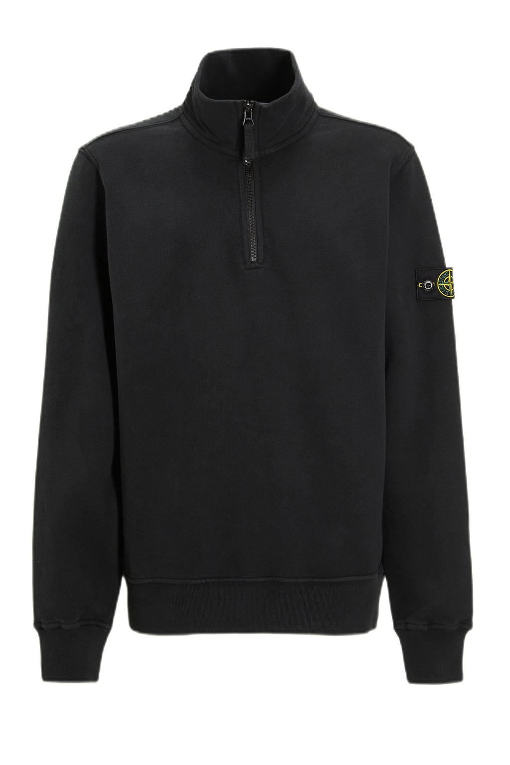 Zwarte jongens Stone Island sweater met effen, lange mouwen en halve rits