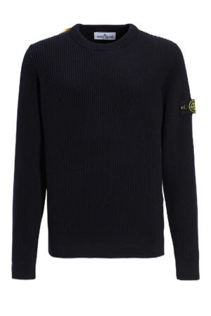 wollen trui donkerblauw rib gebreid