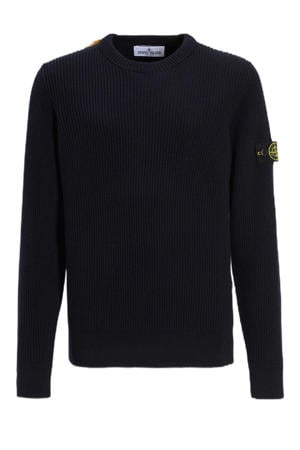 wollen trui donkerblauw rib gebreid